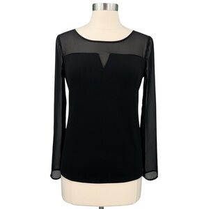 Ann Taylor Black Illusion Sexy Sheer Long Sleeve Fitted Blouse